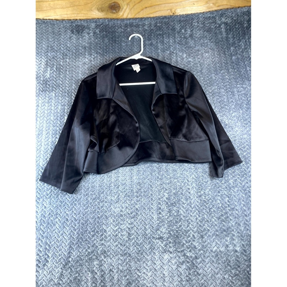 Sangria Cropped Bolero Shrug Jacket Womens Large Black Satin Formal Open Front